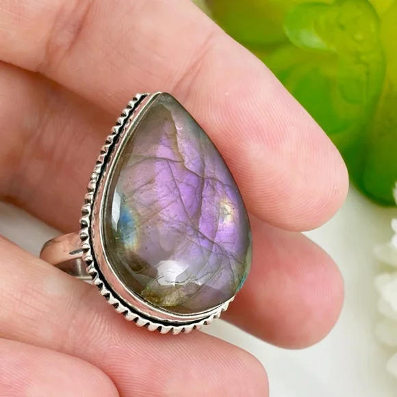 Purple Labradorite Ring Size 8 Vintage Boho New 925 Sterling Silver Overlay - Picture 4 of 10